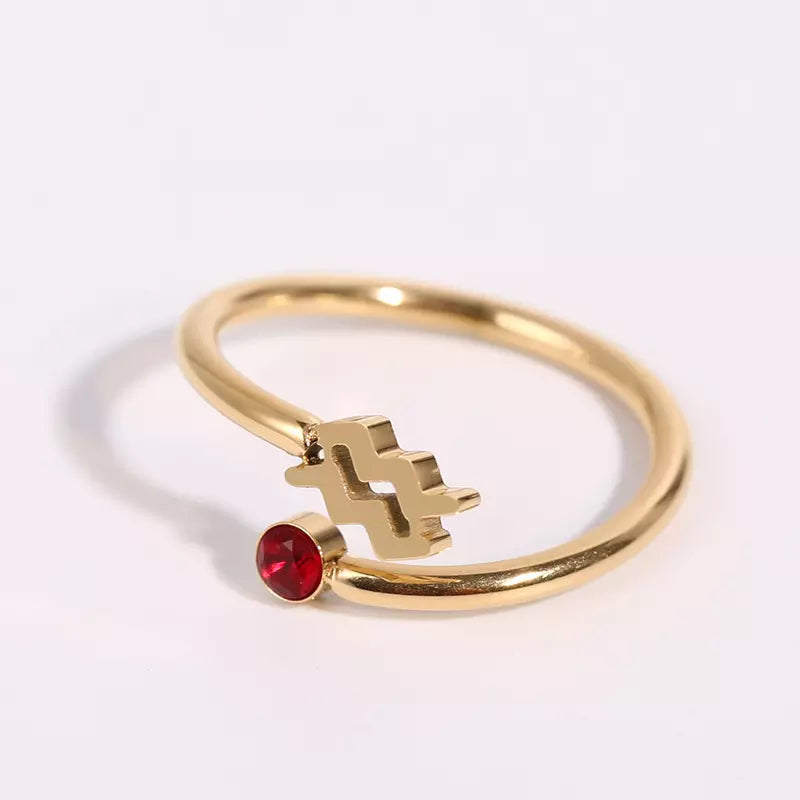 Birthstone Ring Horoscope Ring Zodiac Ring 18k Gold Plated Danity Adjustable