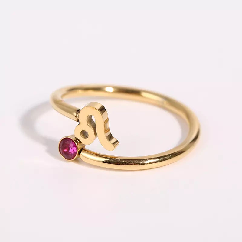 Birthstone Ring Horoscope Ring Zodiac Ring 18k Gold Plated Danity Adjustable