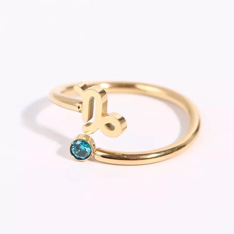 Birthstone Ring Horoscope Ring Zodiac Ring 18k Gold Plated Danity Adjustable