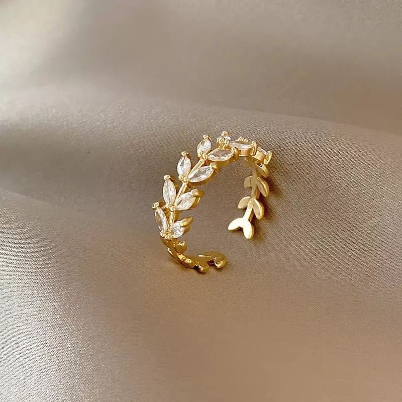 18k Gold Plated Leaf Minimalist Ring Dainty Cubic Zirconia