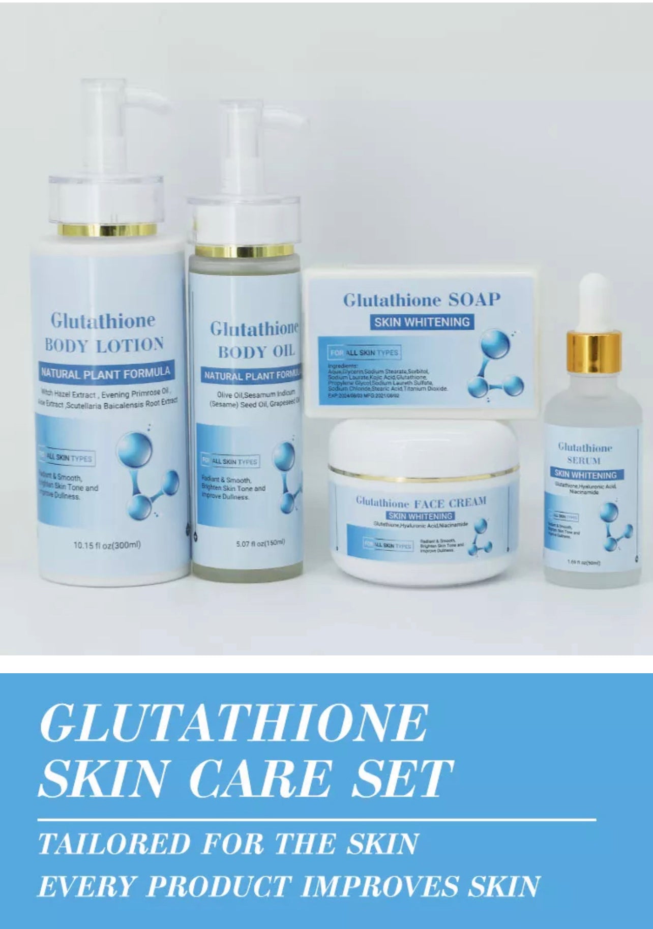 Glutathione Whitening bleaching cream set , 5 piece set , Fast results ...