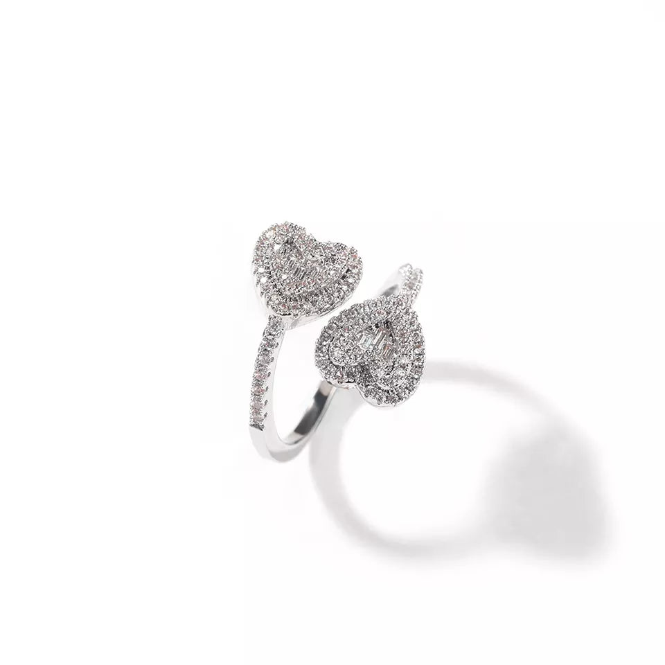 Double Heart Ring * CZ * Resizeable